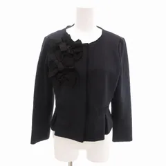 ランバンオンブルー LANVIN en Bleu ノーカラージャケット ブルゾン リボン ギャザー 38 M 紺 ダークネイビー /HO● 0108のサムネイル