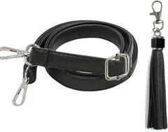 【在庫処分】[YINKE] ショルダー ストラップ 70-130cm 調節可能 PU レザー ショルダー紐 持ち手 バッグ用 付け替え ライチ粒 修理 交換用 持ち手ストラップ ショルダースト 黒 (広い2cm, 銀バックル)