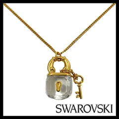 【SWAROVSKI】南京錠 ネックレス クリスタル ゴールド/金カラー カデナ パドロック 鍵/キー ペンダント スワロフスキー (SER-5278)