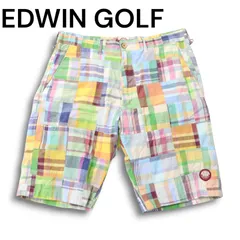 EDWIN GOLF エドウィン ゴルフ KG5904 春夏★ 麻 リネン混 チェック パッチワーク ショート パンツ Sz.L メンズ