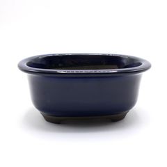 【未使用】盆栽鉢 5号 小判エン付鉢 青色 海鼠釉 瀬戸焼 陶器 深め 山野草 雑木 松柏 小品 小さい 約16センチ 植木鉢 苔 うめきち盆栽用品店