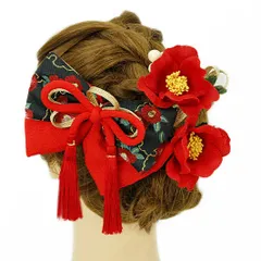 髪飾り 成人式 振袖 袴 ３点セット 赤 椿 大人 かんざし 簪 卒業式 フォーマル 結婚式 リボン ちりめん 手作り W70 W304-353 髪飾り 赤 n966　WSi