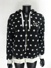 【USED】PEARLY GATES パーリーゲイツ 綿 ダブルジップ 長袖 パーカー 裏起毛 星 ブラック 黒 レディース 2 L ゴルフウェア