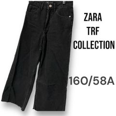 ZARA　ザラ　TRF　collection　ブラック　デニム　ワイド　切りっぱなし風　ズボン　ジーンズ　160/58A　かっこいい　カットオフ　ワイドパンツ　細身　脚長効果