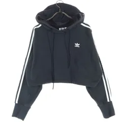 adidas アディダス ロゴ刺繍 トレフォイルロゴ 長袖 スウェットパーカー S ブラック レディース 古着