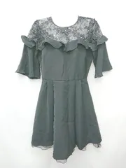 ◇ Lily Brown リリーブラウン レース 刺繍 チュール 五分袖 ミニ丈 ワンピース ドレス サイズ1 ブラック レディース P  【1405230016125】
