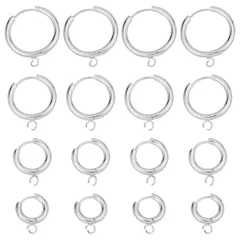 【特価商品】SUNNYCLUE　16個4種　ステンレス　フープ　ピアス　パーツ　フレンチ　ピアス　フック　パーツ　ステンレス鋼　ループ付き　ファッシ　ゴールド　フープ　フック　イヤリング　リング　ピアス　金属アレルギー　対応　 軟骨　ピアス　パーツ　両耳用　ユ