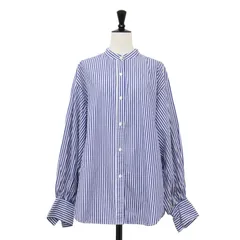 JOURNAL STANDARD relume ジャーナルスタンダード レリューム シャツ ブルー ホワイト サイズ:FREE | 22秋冬 コットン ポプリン ギャザースリーブ シャツ / ブラウス | バンドカラー ストライプ【レディース】【中古】