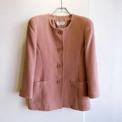 美品⭐️ バンベール VINVERT ノーカラージャケット デカボタン 大きめ オーバーサイズ 肩パッド レトロ ピンク ウール混 レトロ