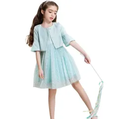 160_ブルー [Karwavyi] 子供服 子供フォーマル 入学式 卒園式 女の子 スーツ アンサンブル ボレロ+ノースリーブ ワンピース 2点セット パーティー 卒業式 スーツ 発表会 結婚式 (ブルー,160)