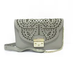 美品 FURLA フルラ メトロポリス ボレロ レザー カットワーク 2WAY ミニクロスボディバッグ チェーン ショルダーバッグ グレー レディース 古着 中古 USED