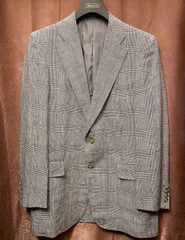 希少 VINTAGE BURBERRYS グレンチェック柄リネンテーラードジャケット グレー A6サイズ