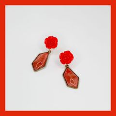 ブラッドオレンジ薔薇×変形チャームピアスorイヤリング (cr-123)／フラメンコ・ダンス・パーティー・舞台衣装小物