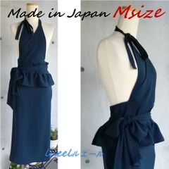 日本製】《S～3L》 梨地ストレッチ 紺 茶道お稽古用エプロン
