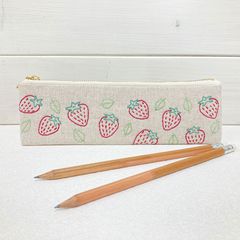 細型ペンケース【イチゴ】刺し子・綿麻