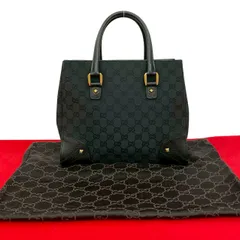 保存袋付　極美品　グッチ　ミニハンドバッグ　ロゴプレート　キャンバス　レザー　黒 未使用保管品 保存袋付 GUCCI グッチ GG ロゴ 総柄 レザー 本革