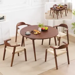 【5点セット】ダイニングテーブル1点×チェア4脚　4人用　伸長式ダイニングテーブル 折りたたみダイニングテーブル 円形 半円形 幅120 伸縮 4人掛け 北欧 コンパクト おしゃれ　多機能テーブル 新生活
