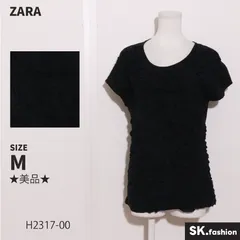 ★美品★ ZARA ザラ トップス カットソー　半袖　Uネック　シンプル　きれいめ　コットン100% 　ブラック　 【H2317-00】 送料無料　古着　レディース