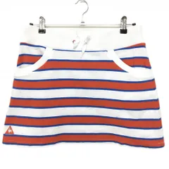 【美品】ルコックゴルフ スカート 白×レッド×ブルー ボーダー ウエスト調整紐 レディース LL ゴルフウェア le coq sportif