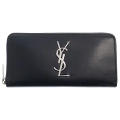 SAINT LAURENT PARIS (サンローランパリ) ラウンドファスナー長財布 ブラック ロングウォレット シルバー レザー 617415
