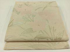 A◇着物くつろぎ 夏物 桔梗の花 銀糸 白 六通 正絹 薄物 絽 紗 袋帯