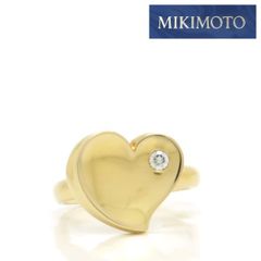 MIKIMOTO ハート リング K18 ダイヤ 0.04ct イエローゴールド 8.5号 美品 箱付 ミキモト ◆送料込◆質屋-10853