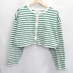 ◇ one after another NICE CLAUP ボーダー柄 長袖 カットソー サイズ表記なし グリーン ホワイト レディース E  【1407020035743】