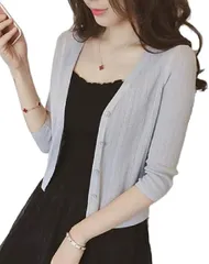 toasoa トーアソーア カーディガン レディース 七分袖 春 夏 秋 冬 トップス 羽織り 無地 uv uvカット ショート 丈 ボレロ とろみ かわいい 薄手 vネック オフィス( グレー,  M)