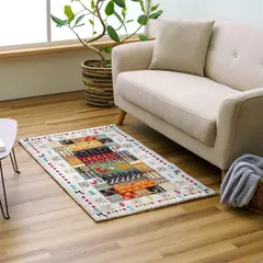 Color:イビサ アイボリー_Size:70 x 120 cm (長方形) イケヒコ 玄関 選べる マット ラグ ウィルトン 単品 イビサ アイボリー 約70×120cm 厚み 約15mm トルコ製 へたりにくい 耐久性 弾力性 抗菌防臭 消臭 ギャベ柄 エ