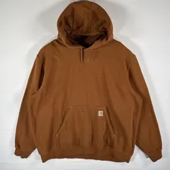 古着 カーハート Carhartt パーカー スウェット プルオーバー  袖ロゴプリント ワンポイントロゴ 大きいサイズ XXL  ブラウン系 メンズ