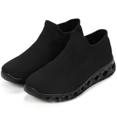 キッソス（ＫＩＳＳＯＳ） メンズ シューズ スニーカー スリッポン ウォーキング ランニング スポーツ 室内 軽量 通勤 通学 通気 (オールブラック, 日本の靴のサイズ寸法, 大人, 数値, 26.5 cm) [オールブラック] [26.5 cm]