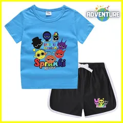 スプランキー sprunki 半袖Tシャツ トップス セットアップ上下セット夏パジャマ インクレディブル ゲーム 110 120 130 140 150 子供服キッズ服 spsuc4 FR