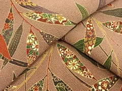 平和屋着物▽上質な小紋　単衣　型染め　枝葉文　鬼しぼ縮緬　正絹　逸品　AAAW1265fy