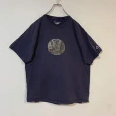 古着 Champion 半袖プリントアタリ有プリント Tシャツ L ネイビー