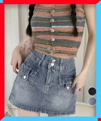 新品 キュロット レディース デニムスカート ハイウエスト カーゴミニスカート 細見え 台形 着やせ レトロ 【送料無料】