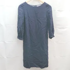 ◇ NATURAL BEAUTY BASIC バックチャック　無地 レーヨン シンプル 長袖 ひざ丈 ワンピース サイズS ネイビー レディース E  【1303020012091】