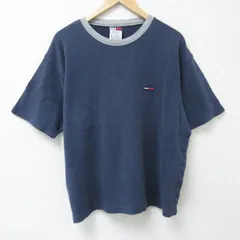 XL/古着 トミーヒルフィガー トミージーンズ 半袖 ブランド Tシャツ メンズ 90s ワンポイントロゴ 大きいサイズ コットン クルーネック 紺 