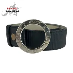 H642 美品 ブルガリ シルバー金具 ブラック レザー ベルト メンズ BVLGARI - H642 美品 ブルガリ シルバー金具 ブラック レザー