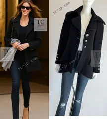 シャネル ジャケット コート CHANEL ブラック ウール 大きい ライオン ボタン カール・ラガーフェルド 人気 超美品 36