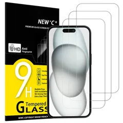 【在庫処分】iPhone 16 ガラスフィルム 用/iPhone 15 用/iPhone 15 3枚 Pro 用 (6.1 NEW'C インチ) 用強化ガラス液晶保護フィルム 浮きなし、超耐久9H硬度、気泡なし
