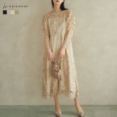 オケージョンドレス 結婚式 ドレス フォーマル ボタニカル ワンピース パーティードレス 20代 30代 レディース ベージュ haremode 324243