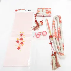 髪飾り・かんざし 刺繍半衿 帯締め 扇子 筥迫 箱迫 5点セット 女児用 ピンク 花 つまみ細工 ヘアアクセサリー 七五三