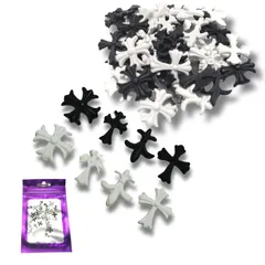 【人気商品】MiHarutsu　ネイルパーツ十字架 黒 白 ネイルパーツ じゅうじか セット ジェルネイルパーツ 十字架 パンク メタルパーツ 4種×5×2色　40個セット (ホワイト／ブラック)