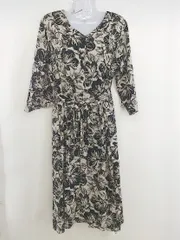 ◇ Sonny Label URBAN RESEARCH 総柄 七分袖 膝下丈 ワンピース サイズF ベージュ ブラック レディース  【中古】 【1207080007540】