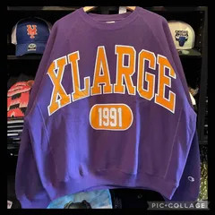 XLARGE x Champion COLLEGE RAGLAN CREW NECK SWEAT PURPLE Lサイズ