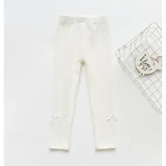 ☆ ホワイト ☆ 120cm ☆ キッズレギンス レースとリボン yklgia201 レギンス キッズ 10丈 綿100 スパッツ レース リボン 子供 こども 子ども 女の子 ジュニア ガールズ 子供服 かわいい シンプル 春 夏 秋 おしゃれ ボトムス