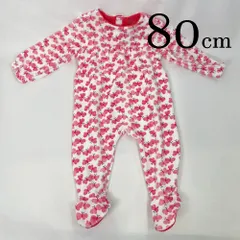 ap9888 OBAiBi オバイビ BABY ベビー ロンパース 80 18M 80cm ホワイト ピンク 蝶々柄 ギャザー スナップボタン 靴下一体 暖かい 長袖 通気性 吸水性 滑り止め 18ヶ月 OBAÏBI