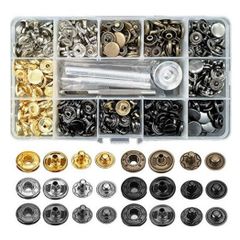 カシメ スナップボタン 打ち具 セット 6色 約120個 レザークラフト工具 ホック打ち DIY パーツ 12mm