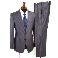 5XF070】美品 RESPECTNERO 2つボタン シングルスーツ M Y6 ダークグレー ストライプ 光沢 ノータック 極 定番 15SNR011 夏物 春夏 【中古】【メンズビジネス】202505