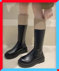 新品 厚底ロングブーツ レディース ジョッキーブーツ PUレザー 黒 疲れない 歩きやすい 美脚 きれいめ 【送料無料】